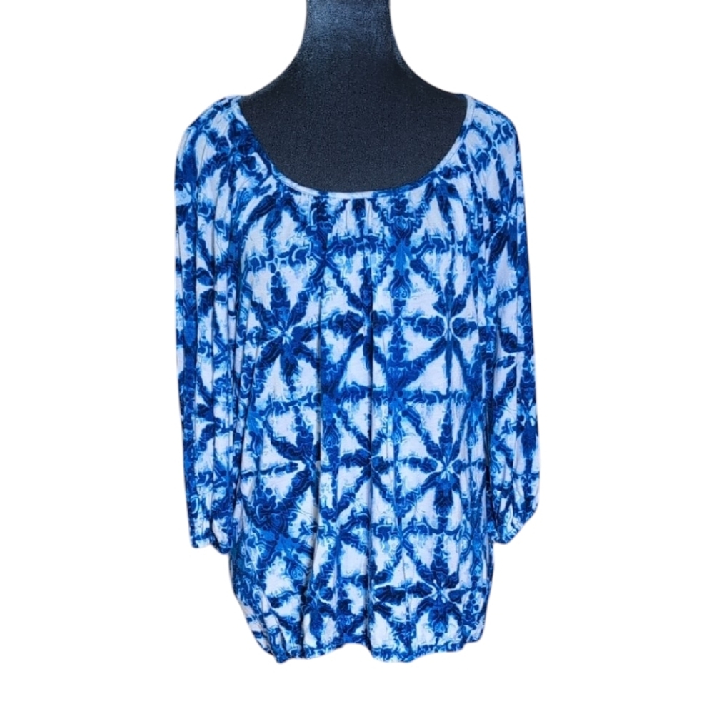 Michael Kors Blue & White Print 3/4 Sleeve Top Size S